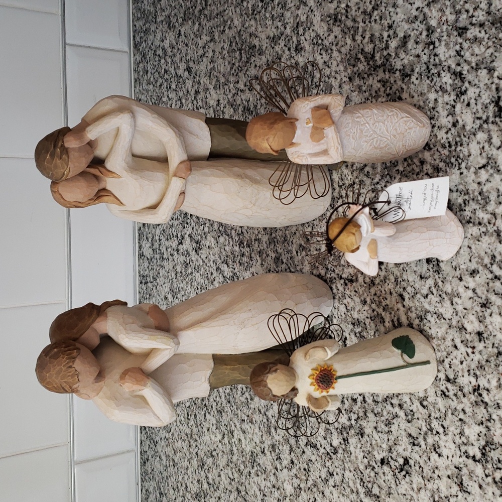 Set Of 5 Willow Tree Cream and Brown Decorative Accents